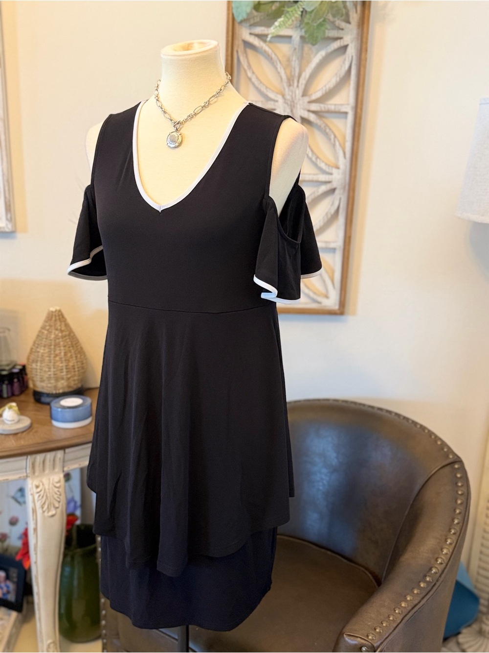 Black cold shoulder dress